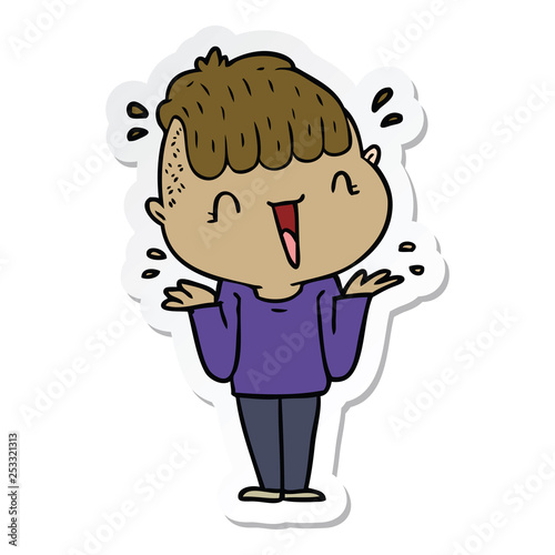 sticker of a cartoon happy boy surprised