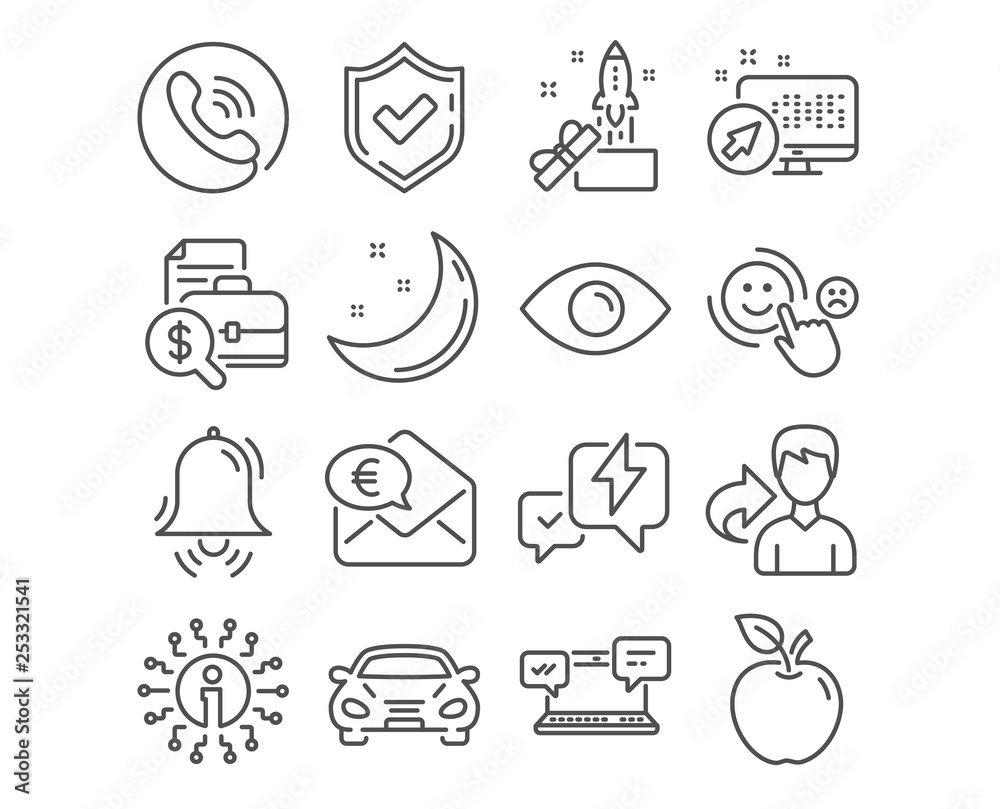 Set of Car, Eye and Innovation icons. Accounting report, Clock bell and Customer satisfaction signs. Internet chat, Lightning bolt and Euro money symbols. Transport, View or vision, Crowdfunding Set of Car, Eye and Innovation icons. Accounting report, Clock bell and Customer satisfaction signs. Internet chat, Lightning bolt and Euro money symbols. Transport, View or vision, Crowdfunding