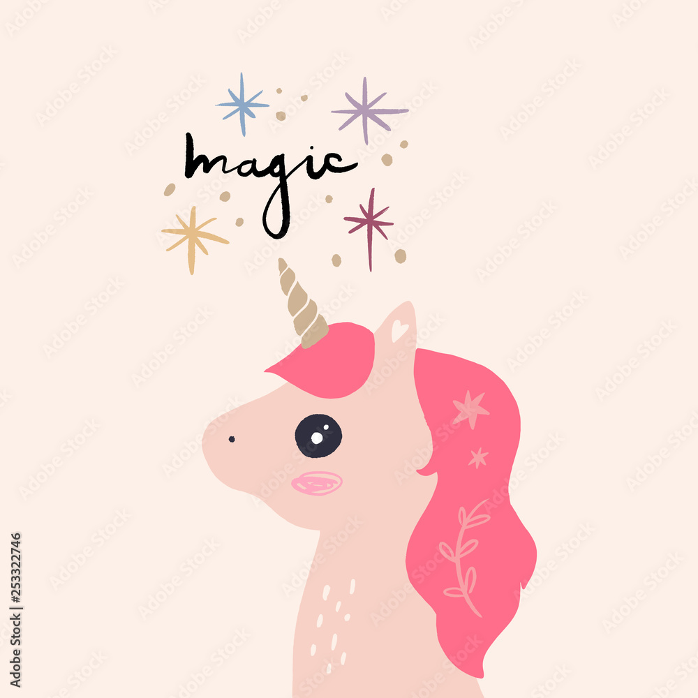 Obraz premium Unicorn head nursery wall art, animal prints, baby room pictures, commercial and personal use clip art, vector graphics
