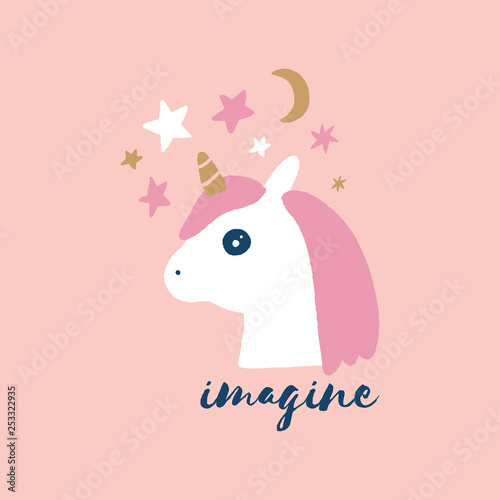 Unicorn head nursery wall art, animal prints, baby room pictures, commercial and personal use clip art, vector graphics © Knstart Studio