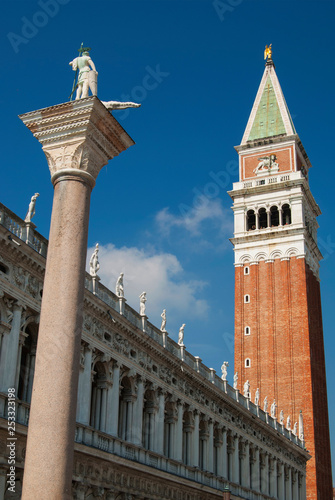 Campanila bell tower at piazza San Marco in Venice, Itlay on a beautiful sunny summer day photo