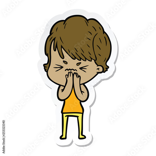 sticker of a cartoon frustrated woman