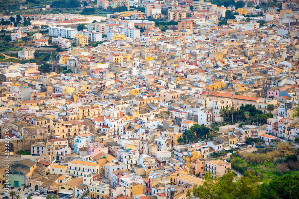 Top view of Castellammare del Golfo in Sicily, architecture backgroung, Italy