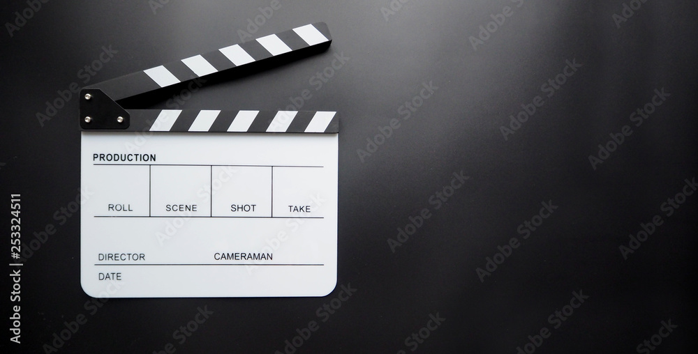 Clapper board or movie slate use in video production or movie and cinema industry.