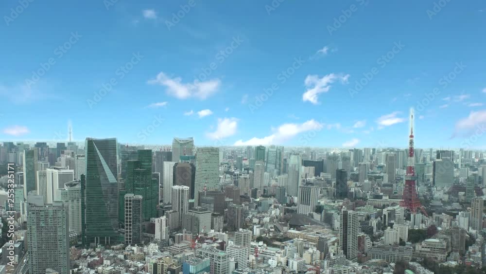 TOKYO, JAPAN - CIRCA AUGUST 2018 : Aerial view of CITYSCAPE of central area in TOKYO. View from Roppongi area. Time lapse shot. TOKYO, JAPAN - CIRCA AUGUST 2018 : Aerial view of CITYSCAPE of central area in TOKYO. View from Roppongi area. Time lapse shot.
