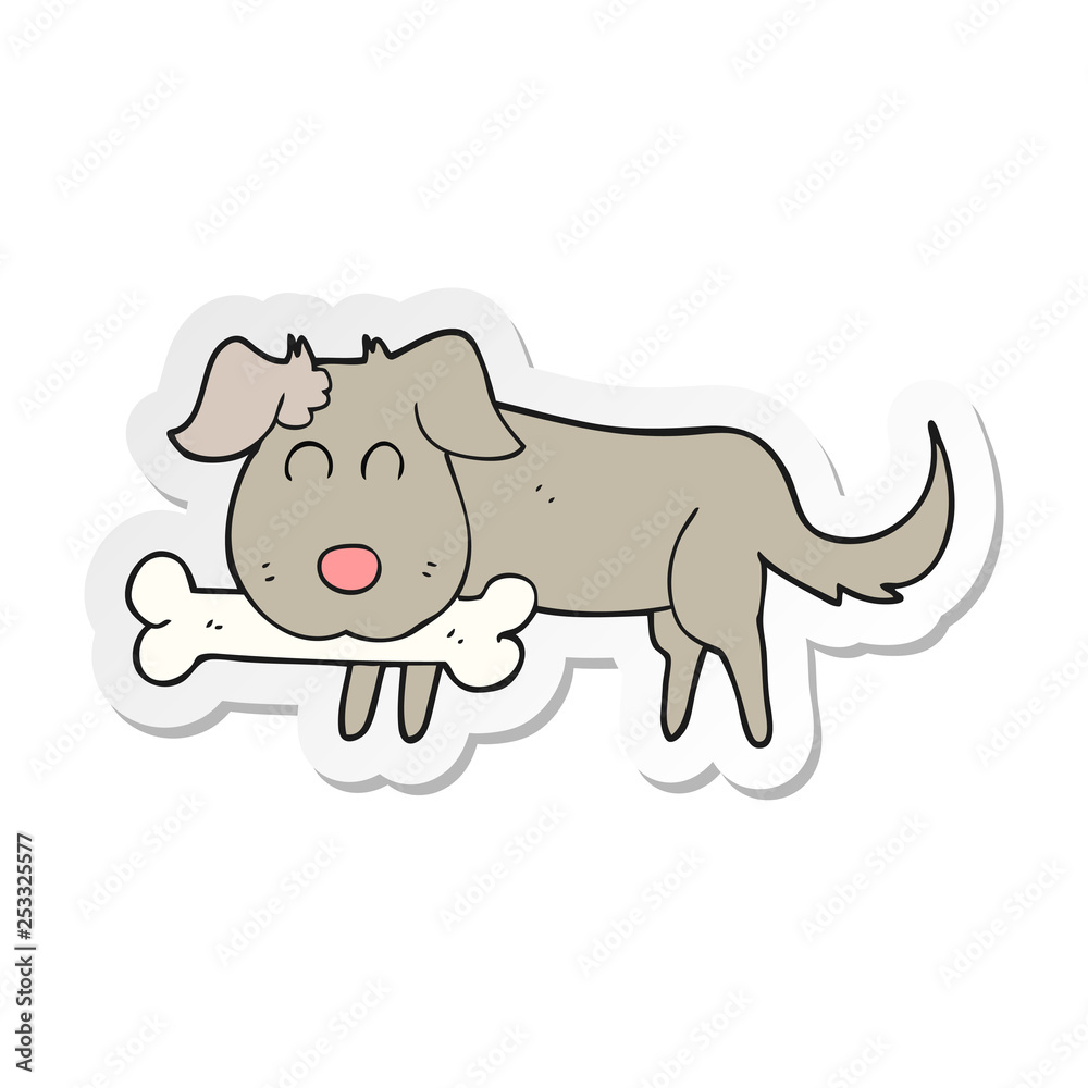 Obraz premium sticker of a cartoon dog with bone