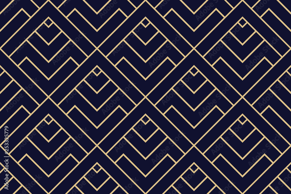 Abstract geometric pattern with stripes, lines. Seamless vector background. Dark blue and gold ornament. Simple lattice graphic design Abstract geometric pattern with stripes, lines. Seamless vector background. Dark blue and gold ornament. Simple lattice graphic design