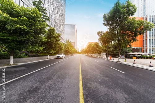 empty highway with cityscape and skyline of chengdu,China