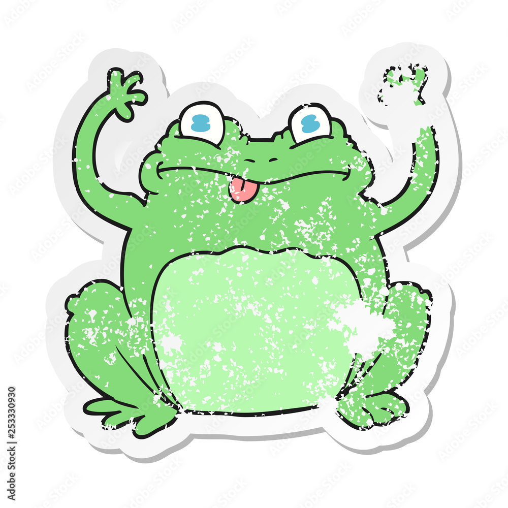 retro distressed sticker of a cartoon funny frog retro distressed sticker of a cartoon funny frog