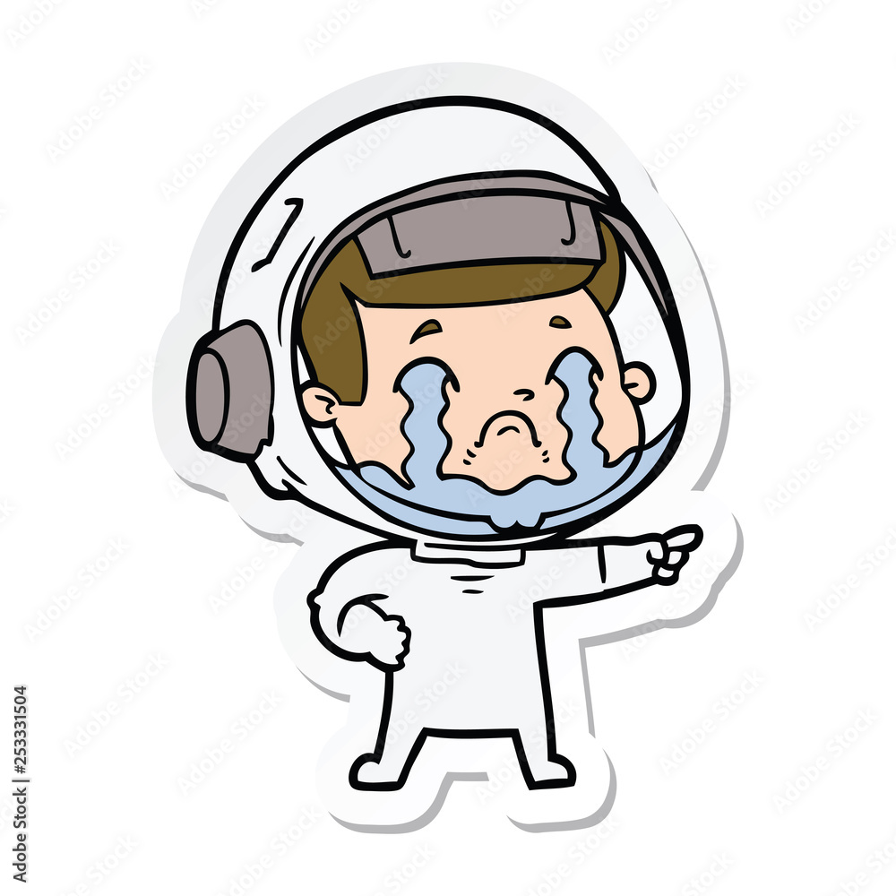 Fototapeta premium sticker of a cartoon crying astronaut