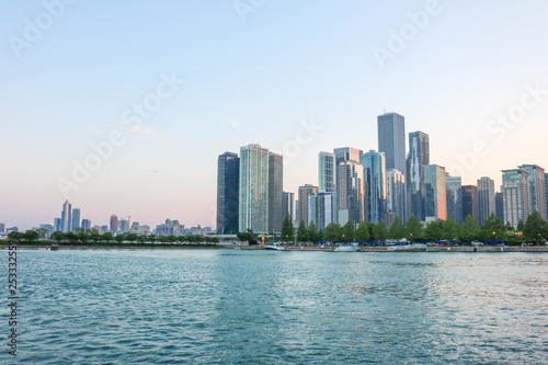 chicago windy city skyline by the water