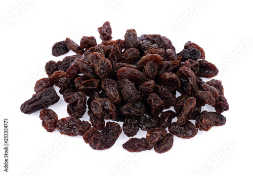 Dried raisins in white background