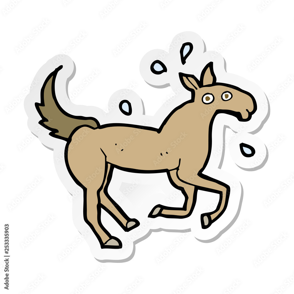 sticker of a cartoon horse sweating