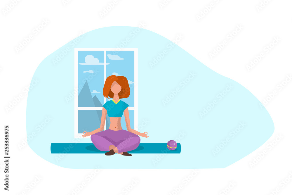 Fototapeta premium redhead girl doing yoga by the window