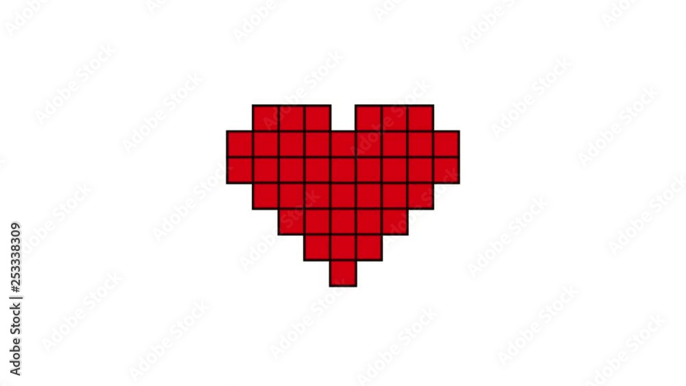 Red Pixel Art Heart in Retro Style. Animation 4K on a white background ...