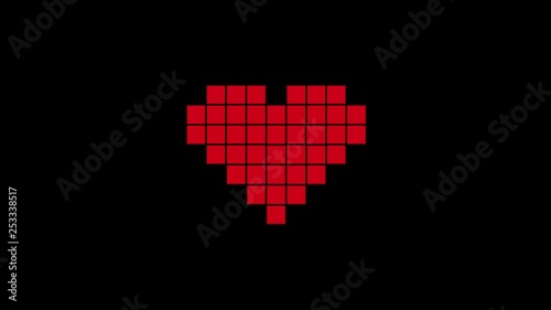 Red Pixel Art Heart in Retro Style. Animation 4K on a black background. Like Social Media Icon Concept Motion Graphics.