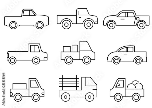 thin line icons set,transportation,Pickup truck,vector illustrations