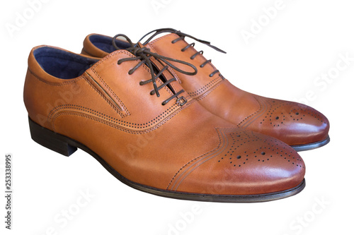 business shoes brown,classic men's shoes on a white background