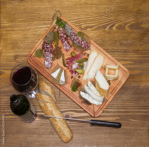 Cheese, sausages and red wi...