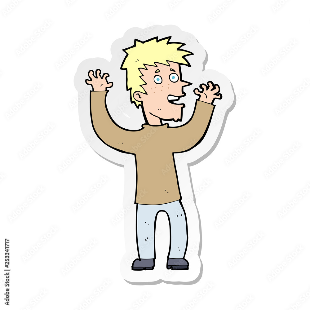 sticker of a cartoon excited man