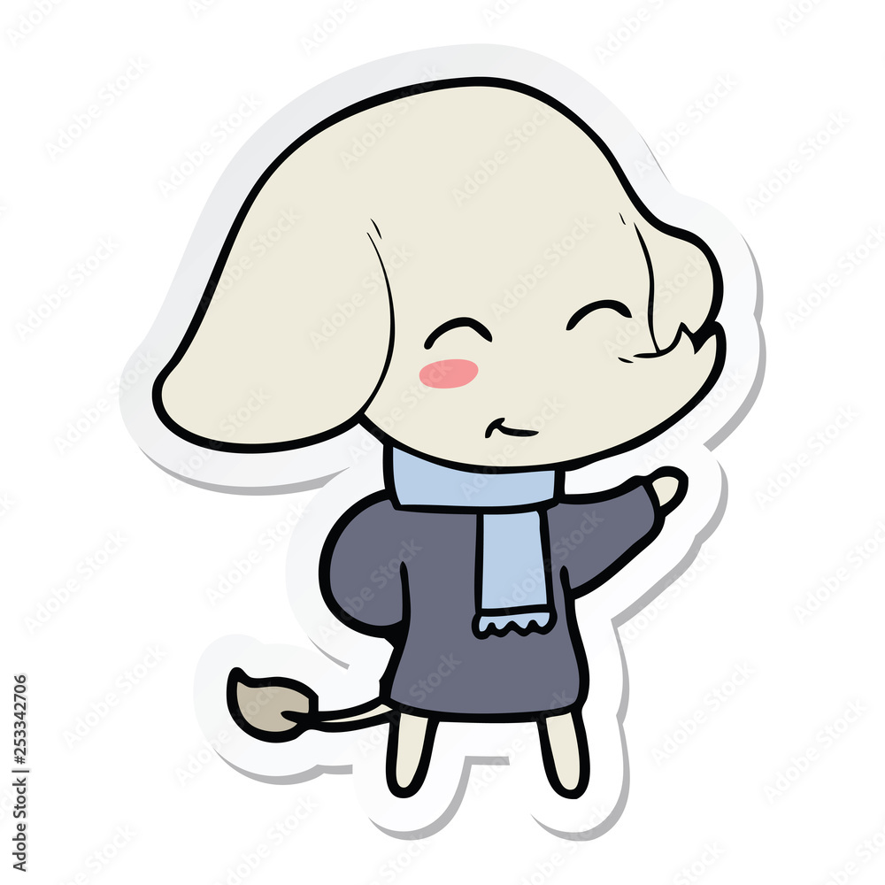 sticker of a cute cartoon elephant in winter clothes sticker of a cute cartoon elephant in winter clothes