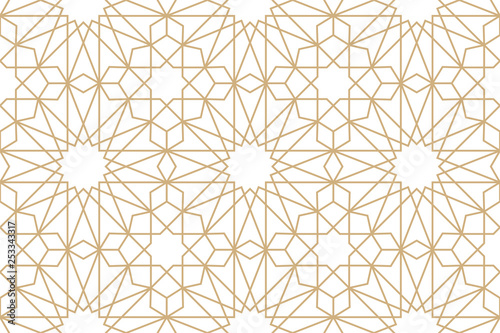 Seamless gold oriental pattern. Islamic horizontal background. Arabic linear texture. Vector illustration.