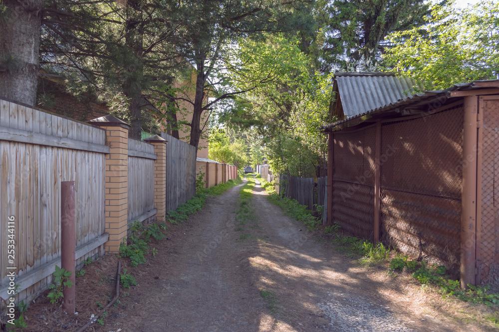 typical street with dachas in Siberia