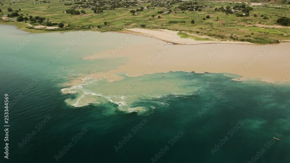 African lake river tributary aerial African lake river tributary aerial