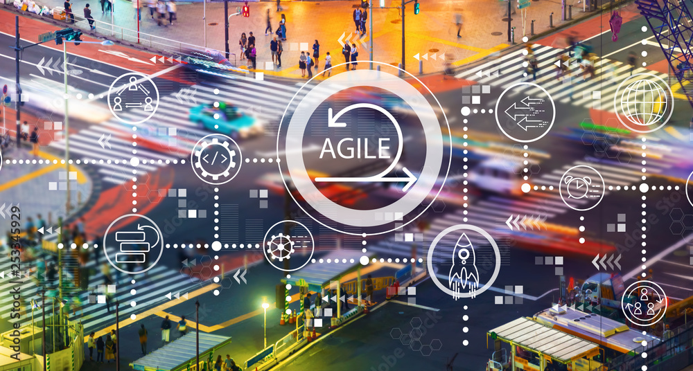 Fototapeta premium Agile concept with busy city traffic intersection
