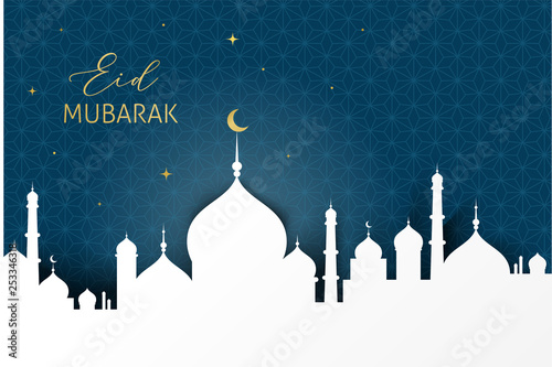 Ramadan kareem greeting card and banner. Islamic lantern on moon abd stars background. Vector illustration