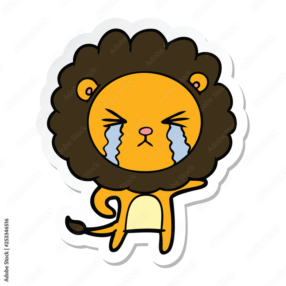 sticker of a cartoon crying lion sticker of a cartoon crying lion