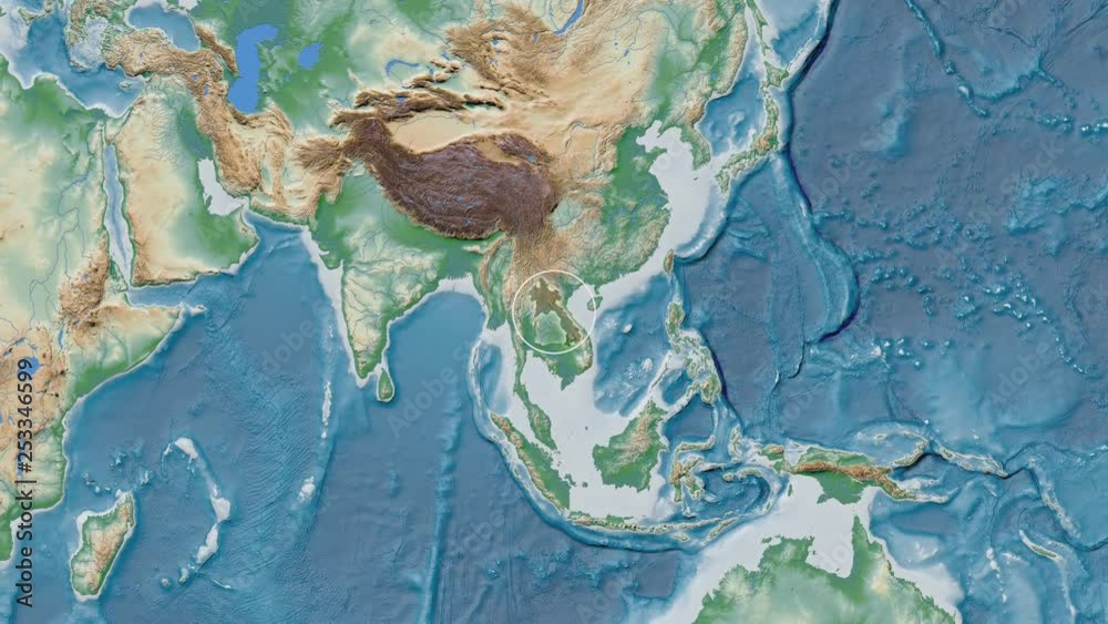 Physical Projection Laos area presented against the global physical map in the Fahey ...
