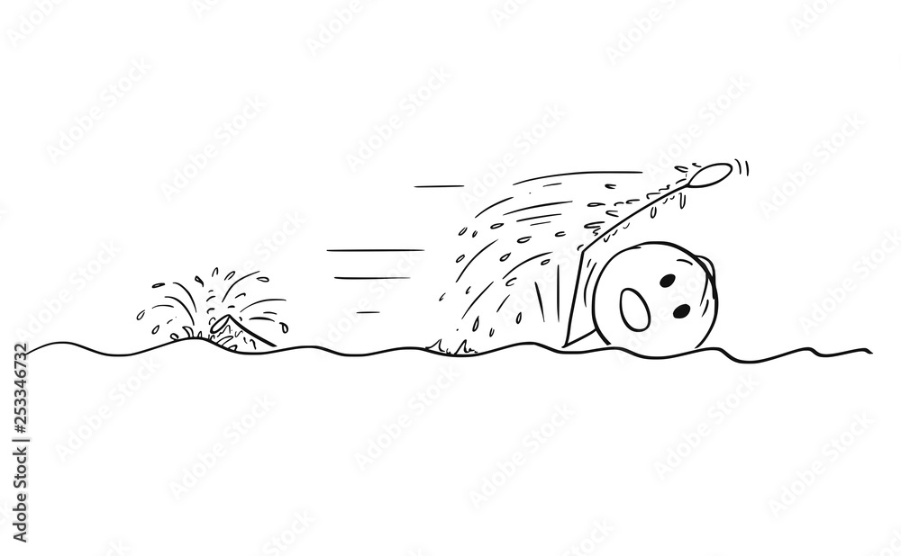 Cartoon Stick Figure Drawing Conceptual Illustration Of Man Swimming The Crawl Stock Vector