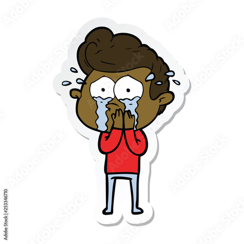 sticker of a concerned crying man