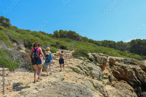 Group of Friends hiking north of Tarragona, Catalonia. Shoot in June of 2018