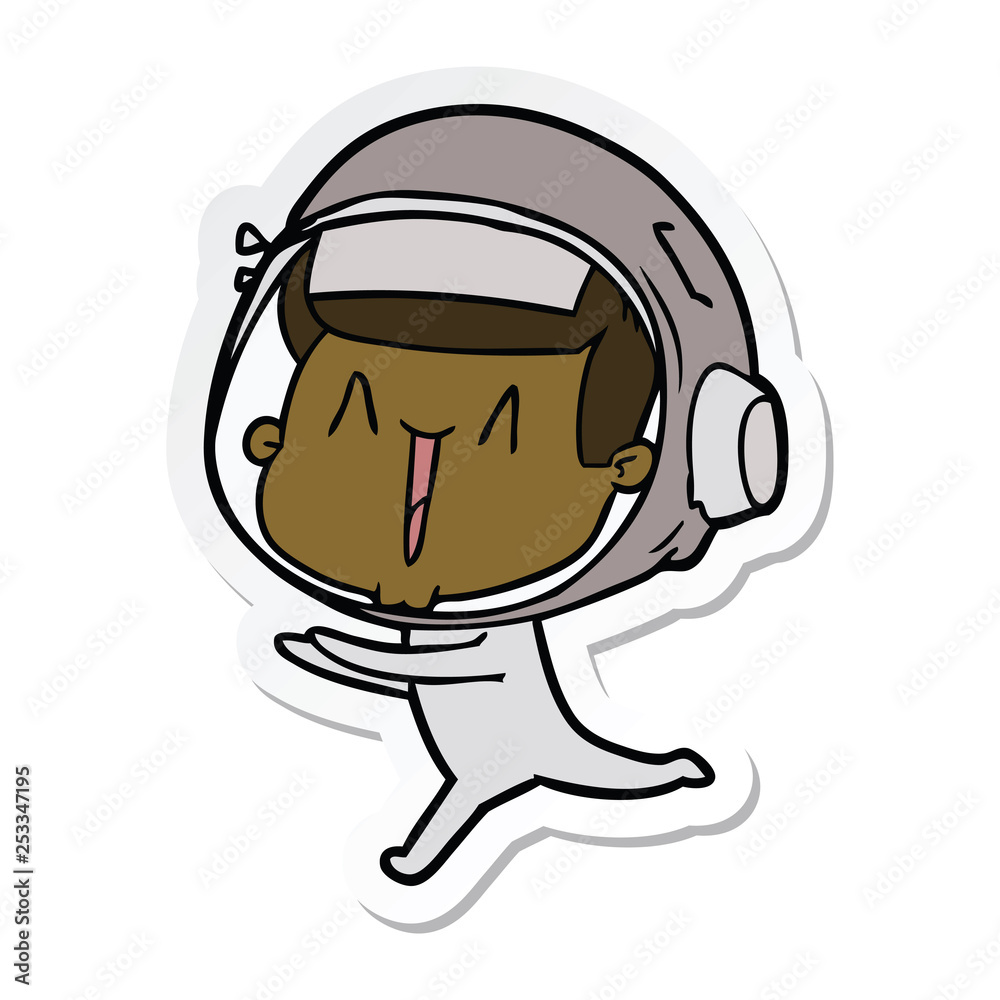 sticker of a happy cartoon astronaut running sticker of a happy cartoon astronaut running