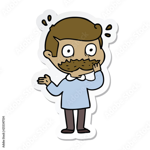 sticker of a cartoon man with mustache shocked