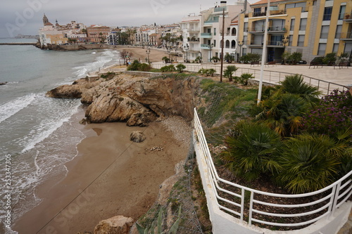 Aerial view of Sitges. Village of Barcelona. Catalonia. Spain. Drone photo