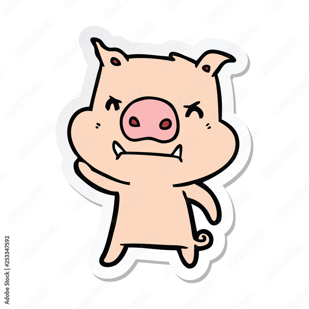 sticker of a angry cartoon pig sticker of a angry cartoon pig