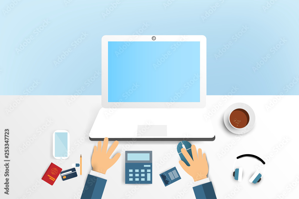 Businessmen working through internet on the laptop with using social networks for communication,Paper art style. Businessmen working through internet on the laptop with using social networks for communication,Paper art style.