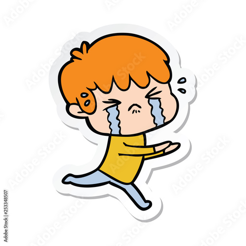 sticker of a cartoon boy crying © lineartestpilot