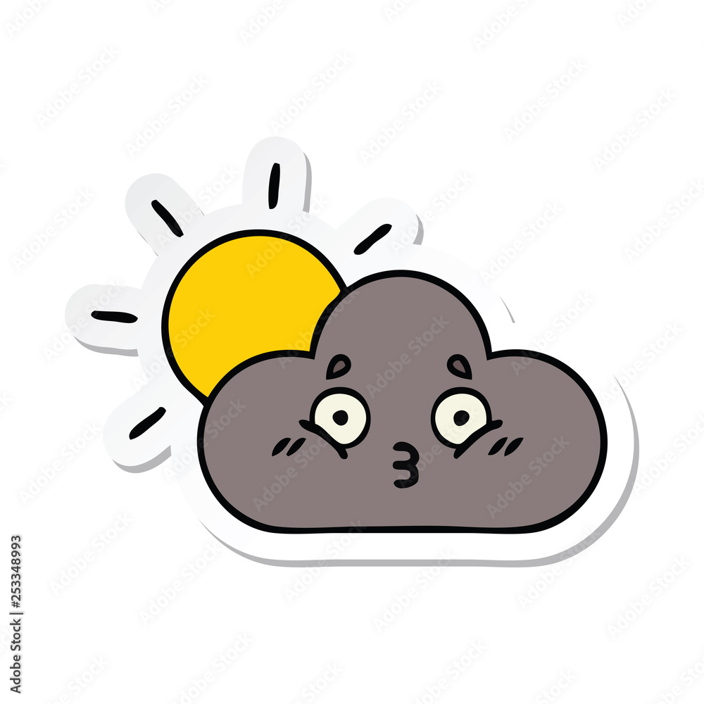 sticker of a cute cartoon storm cloud and sun sticker of a cute cartoon storm cloud and sun