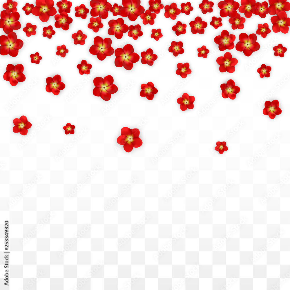 Vector Realistic Red Flowers Falling on Transparent Background. Spring Romantic Flowers Illustration. Flying Asian Rose Spa Design. Blossom Confetti. Design Elements for Wedding Decoration. Vector Realistic Red Flowers Falling on Transparent Background. Spring Romantic Flowers Illustration. Flying Asian Rose Spa Design. Blossom Confetti. Design Elements for Wedding Decoration.