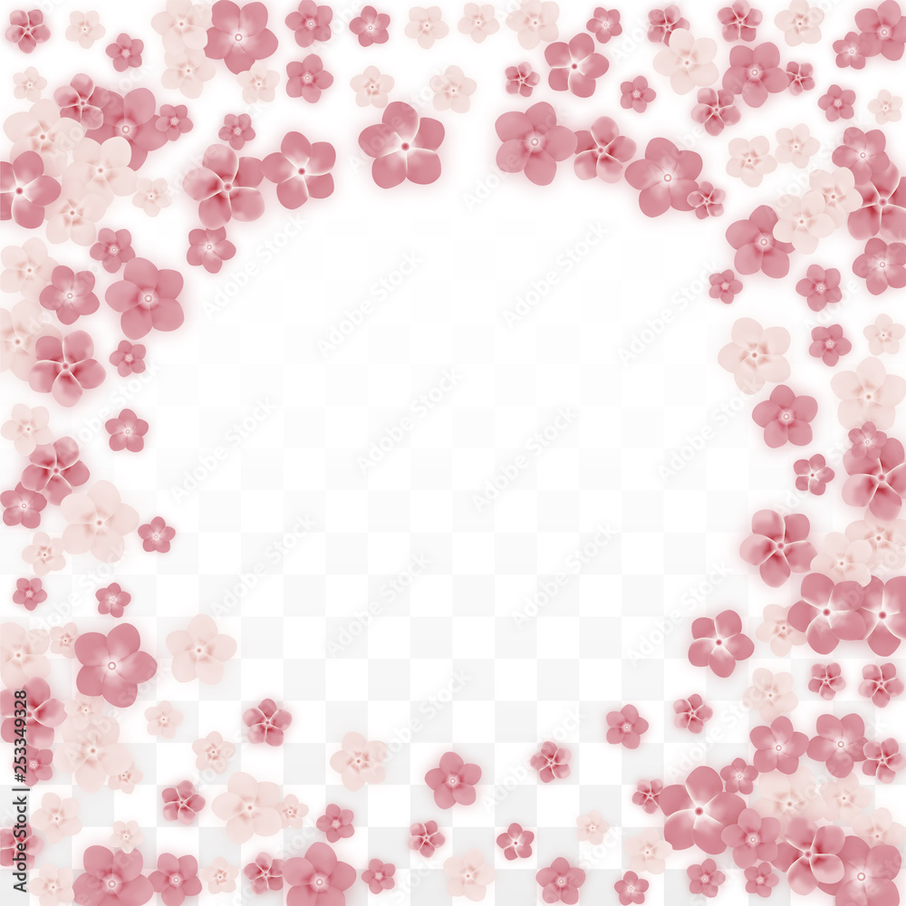 Vector Realistic Pink Flowers Falling on Transparent Background. Spring Romantic Flowers Illustration. Flying Petals. Sakura Spa Design. Blossom Confetti. Design Elements for Wedding Decoration. Vector Realistic Pink Flowers Falling on Transparent Background. Spring Romantic Flowers Illustration. Flying Petals. Sakura Spa Design. Blossom Confetti. Design Elements for Wedding Decoration.