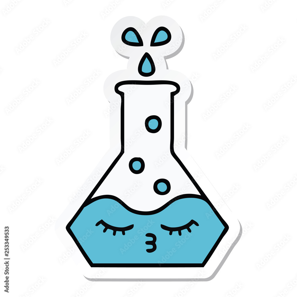 sticker of a cute cartoon science beaker sticker of a cute cartoon science beaker