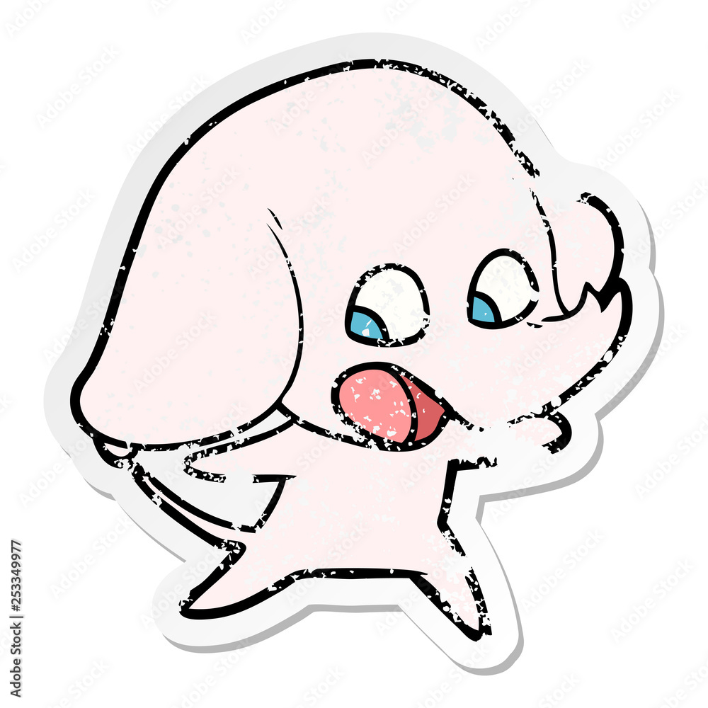 distressed sticker of a cute cartoon elephant
