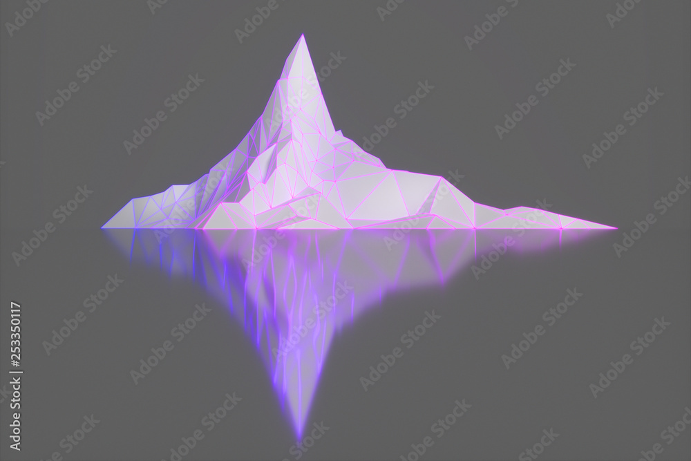 Polygon image of mountain peaks with a glowing backlit 3D illustration Polygon image of mountain peaks with a glowing backlit 3D illustration