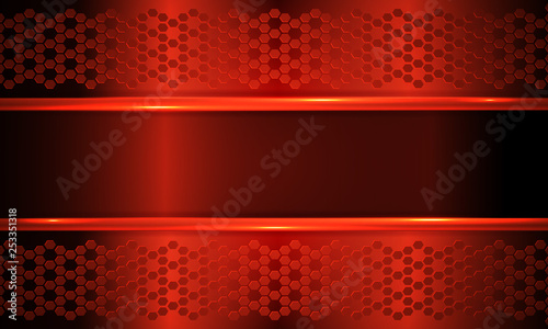Geometric abstract bright red design with curly mesh mesh and glitter