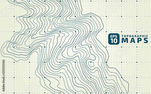 The stylized height of the topographic contour in lines and contours. The concept of a conditional geography scheme and the terrain path. Vector illustration.