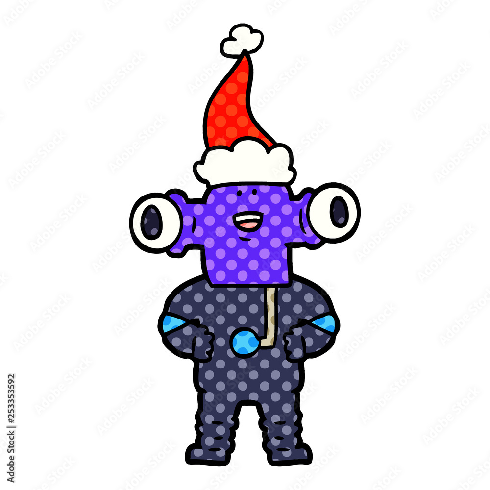 friendly comic book style illustration of a alien wearing santa hat friendly comic book style illustration of a alien wearing santa hat